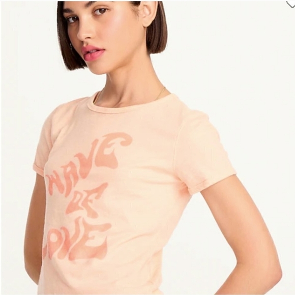 J. Crew Cropped "Wave of Love" T-Shirt Color Iced Peach Size L NWT - Picture 3 of 5